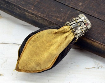 Antique Coin Purse, Vintage Leather Purse, Jewelry bag