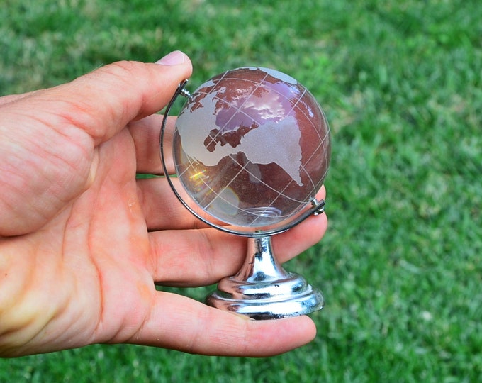 Small Vintage Globe, Vintage Glass Globe, Decorative Desk Globe, Earth