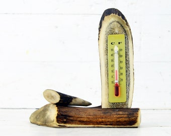 Termómetro vintage con base de asta: decoración de escritorio hecha a mano
