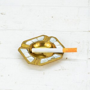 Vintage Brass and Mother of Pearl Ashtray