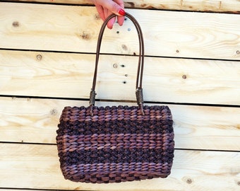 Bolso bandolera vintage de ratán, bolso de hombro bohemio de mimbre