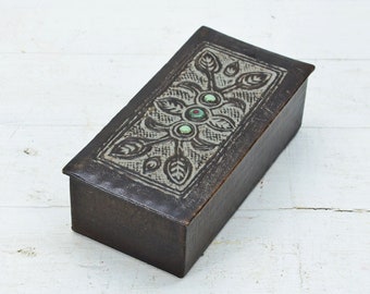 Vintage Brown Leather Box – Round Jewelry & Trinket Box, Rustic Decor