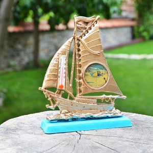 Vintage Sailboat Thermometer: USSR Desk Decor (14x11cm)