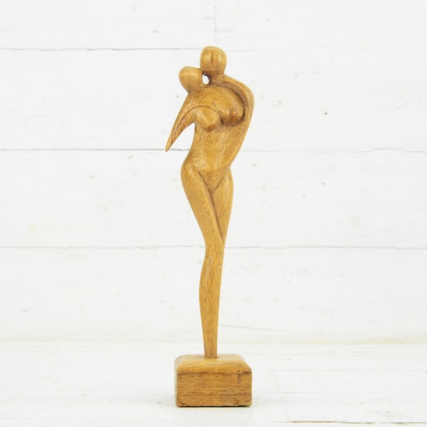 Wooden statuette, Man and a woman, Art deco wooden figurine, Vintage figure