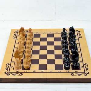 Handmade Wooden Chess and Backgammon Set: Folding Travel Game