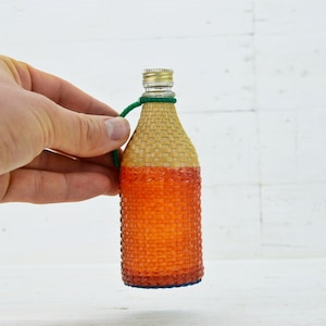 Vintage Small Decorative Bottle, Handmade Bottle of Colored Plastic Fringe, Souvevir Glasses Bottle