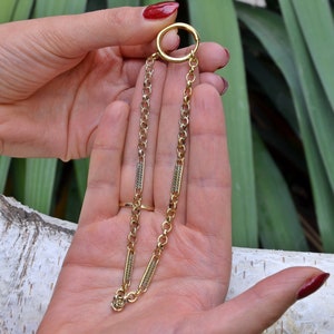 Vintage Pocket Watch Chain – Brass Tone Fob Chain, Gentleman&#39;s Accessory