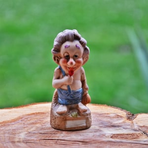 Vintage German Figurine, Old Ceramic Dwarf Figure, Collectible Garden Gnome, Mid Century 1980s Retro, Made in Germany, Gift.