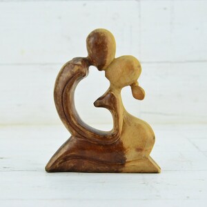 Vintage Art Deco Wooden Figurine: Man and Woman Statuette