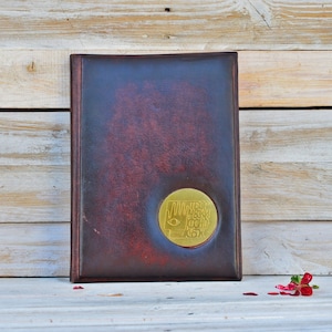 Vintage carpeta de cuero hecho a mano en relieve cuero libro cubierta de lujo Oficina Organizador tarjetas / Notas carpeta