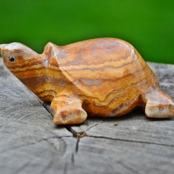 Vintage Onyx Turtle, Marble Turtle, Hand Carved Onyx Stone Tortoise Figurine, Natural Light Brown Onyx Turtle