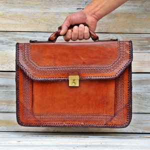 Vintage genuine leather briefcase, Handmade bag, Red-brown leather bag, Gift for Him, Men Briefcase, Unused Briefcases