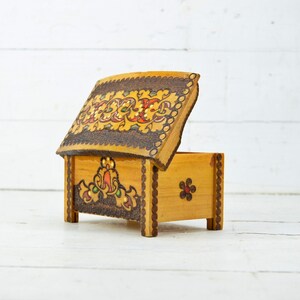 Vintage Wooden Pyrography Box, Jewellery Box