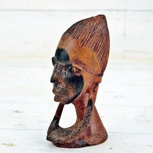 Vintage African Ebony Wood Carving: Abstract Woman Portrait