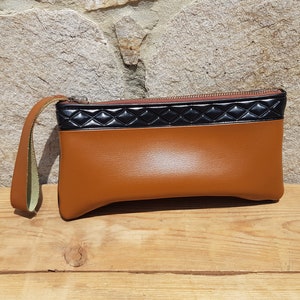 レトロなブラウンレザーレットクラッチバッグ - 1980年代のイブニングバッグ