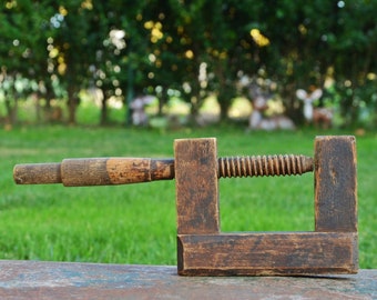 Antique Wooden Clamp, Stunning Wooden Clamp, Old Tools, Rustic Decor