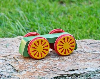 Handmade Vintage Wooden Toy Car - Made in Poland