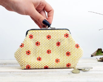 Vintage ladies wallet, Purse with plastic beads, Vintage beaded wallet, Colorful wallet, Glasses case, Coins purse, Retro wallet