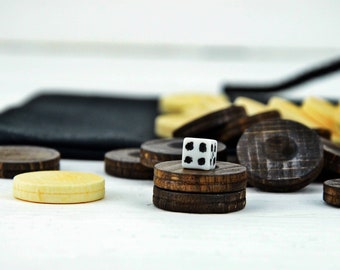 Vintage Handmade Wooden Backgammon Checkers - 30 pc Set