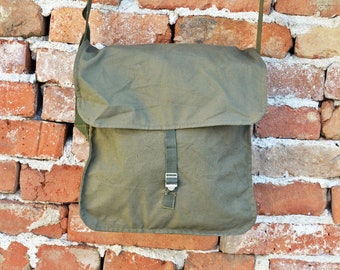 Vintage Canvas Army Bag, Military Crossbody Satchel 1970s