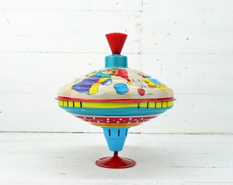 Vintage toy top, Metal toy top, Spinning top, Big spinning top, Old toy, Tin spinning top, Whirligig, Toy top, Made in Germany