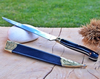 Handgeschmiedete Stahlmesser: Horn Griff, Ledertasche