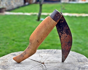 Antique Primitive Folding Knife: Vintage Handmade Pruning Tool