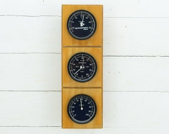 Estación meteorológica vintage: higrómetro, barómetro y termómetro, fabricada en Alemania (años 80)