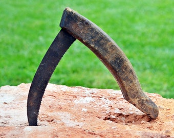 Antique Primitive Folding Sickle: Handmade Pruning Knife