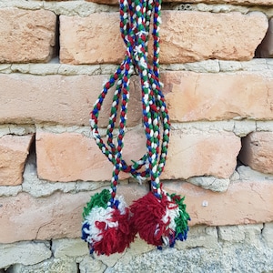 Antque knitted  belt - Bulgarian folk belt - Woven embroidered belt - Handmade embroidered belt - Bulgarian folk costume