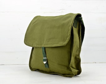 Vintage 1970s Military Canvas Bag, Crossbody Messenger, Old School Army Satchel