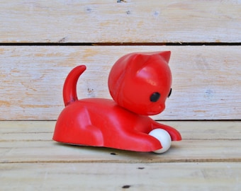 Vintage Cat, Antique Cat Toy, Inertial Cat, Cat of the USSR, Soviet Soft Toy, Rarity Toy, Collection Object, Old Plastic Cat Toy, Soviet Toy