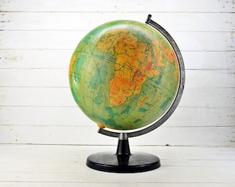 Vintage Globe, World Globe, Old Desk Globe, Earth Bowl Vintage, Large Size Globe, Collectible Globe, Globe 70s