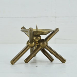 Vintage Brass Candle Holder: Rare Geometric Design