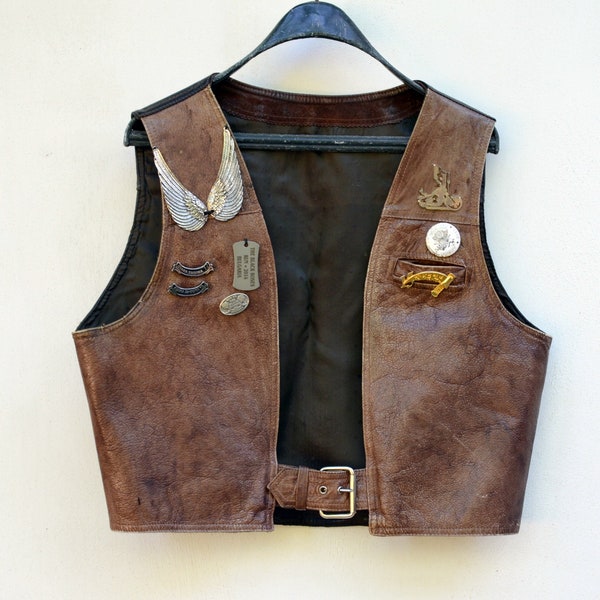 Chaleco de motociclista vintage para hombre, chaleco de moto de cuero, chaleco rockero