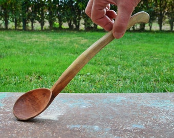 Cuchara de madera vintage hecha a mano: decoración de cocina primitiva (32 cm)