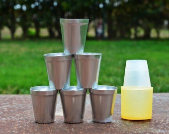 Vintage metalen reisborrelglaasjes - Set van 6 - Made in Poland