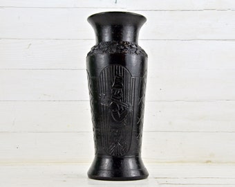 Vintage Hand-Painted Ceramic Vase: Matte Black Bulgarian Art