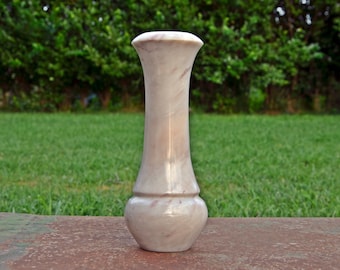 Vintage Handmade Marble Vase: Pale Pink & White Decor