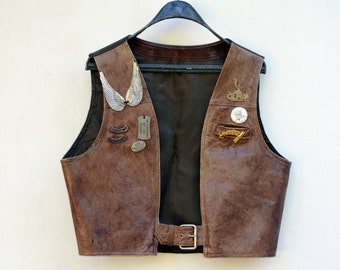 Vintage Mens Biker Vest, Leather Motorcycle Vest, Rocker Vest