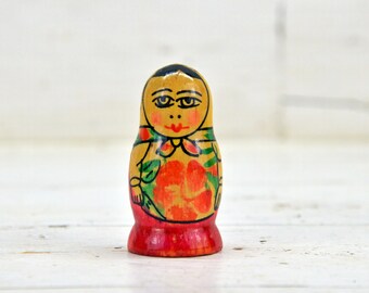 Vintage Handpainted Matryoshka Doll, Small Russian Nesting Doll (1.77 inch)