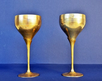 Vintage messing wijnbekers - set van 2 - rustiek interieur