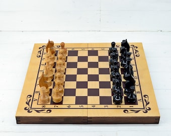 Handmade Wooden Chess and Backgammon Set: Folding Travel Game