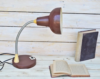 Vintage desk lamp from 80s,  Night lamp, Reading lamp,  Brown lamp, Lamp made in USSR, Bedroom lighting, Old night light, Home decor.