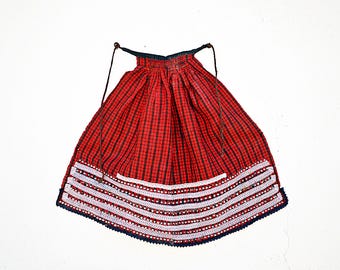 Vintage Folk Costume Apron with Lace and Sequins, Handmade Traditional Textile