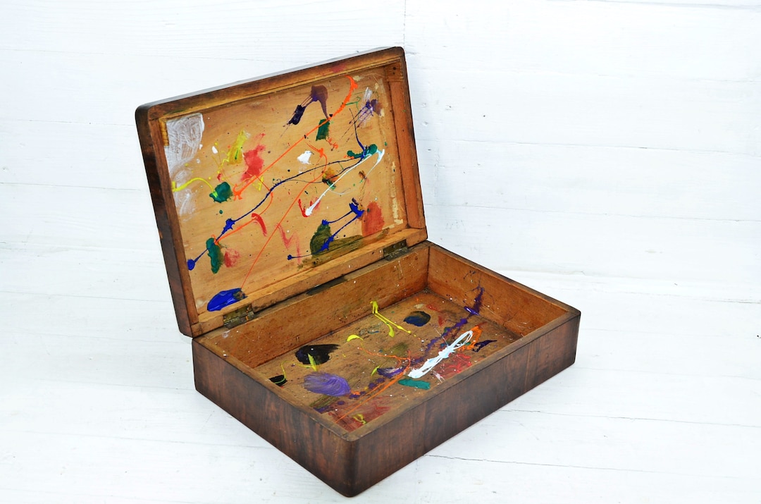Vintage Wooden Artist Paint Box, Antique Paint Box, Large Artist Box