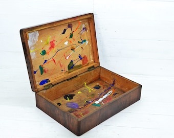 Vintage Wooden Artist Paint Box, Antique Paint Box, Large Artist Box Art Supplies Drawing Painting Calligraphy