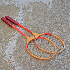 Badminton Rackets, Vintage Wood Rackets, Sports Collectible, Made in Poland 1970s