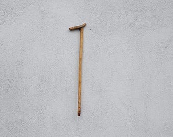 Vintage Carved Acacia Wood Walking Stick: Handmade Bulgarian Rustic Decor