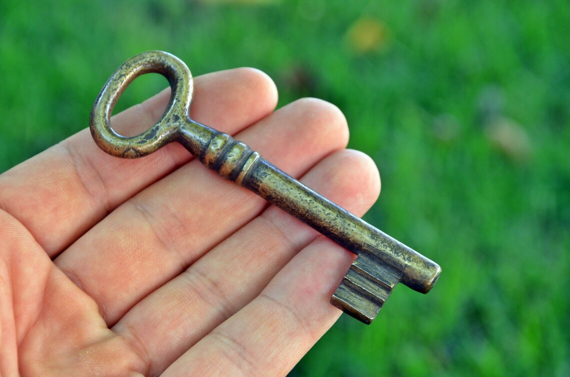 Key Brass Key Brass Skeleton Key Big Brass Key Vintage Etsy